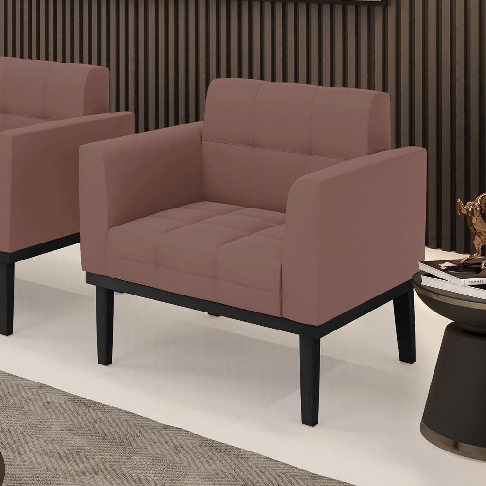 Poltrona Decorativa Karen Pés Fixo em Madeira Preto Veludo Rose G19 - Gran Belo