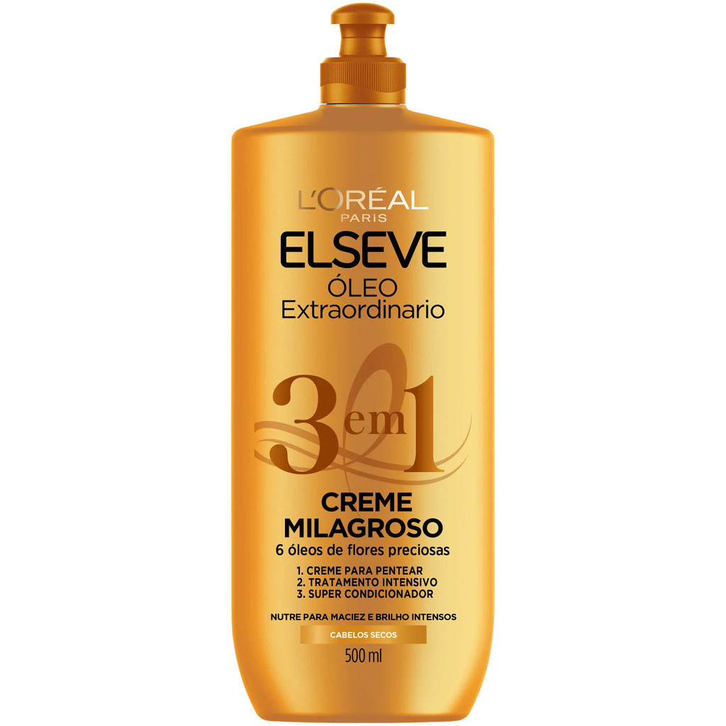 CREME MILAGROSO ELSEVE 3 EM 1 ÓLEO EXTRAORDINÁRIO NUTRIÇÃO 500ML - Beauty