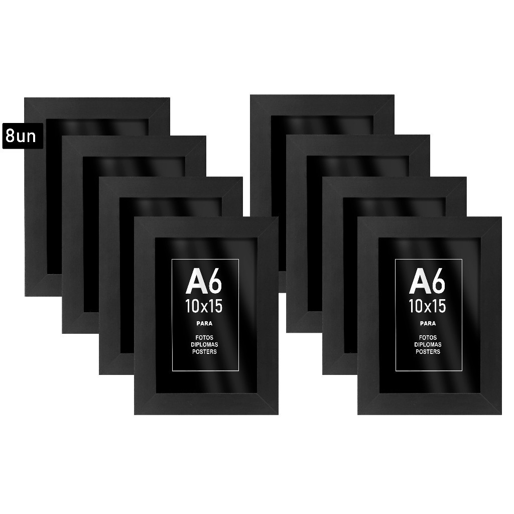 Kit 8 Porta Retratos 10x15 Quadros A6 Com Vidro Ou Acetato Branco Tabaco Natural Preto