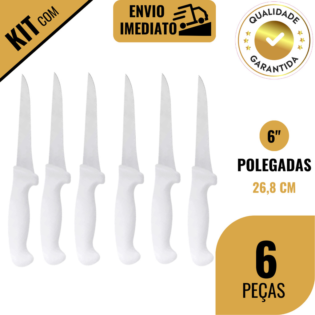 Kit 5/6 Faca Desossa Inox Açougue Frigoríficos Cozinha para Carne Churrasco Frango Peixe 6 Polegada