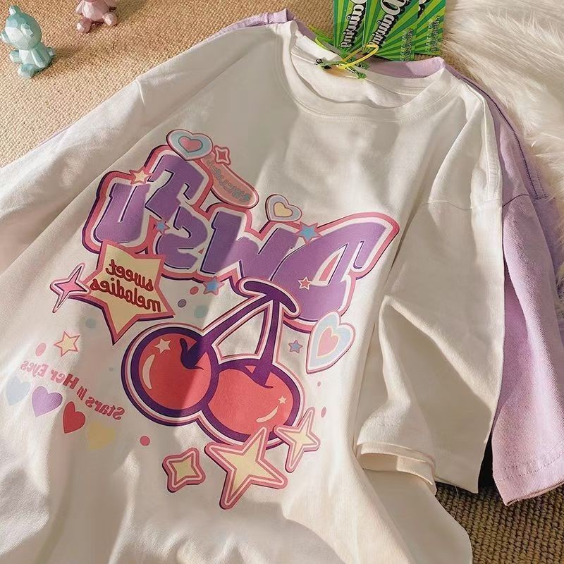 Novo Estilo Coreano Versão Ladies T-Shirt de manga curta 2024 Estilo Dongdaemun Moda Popular All @