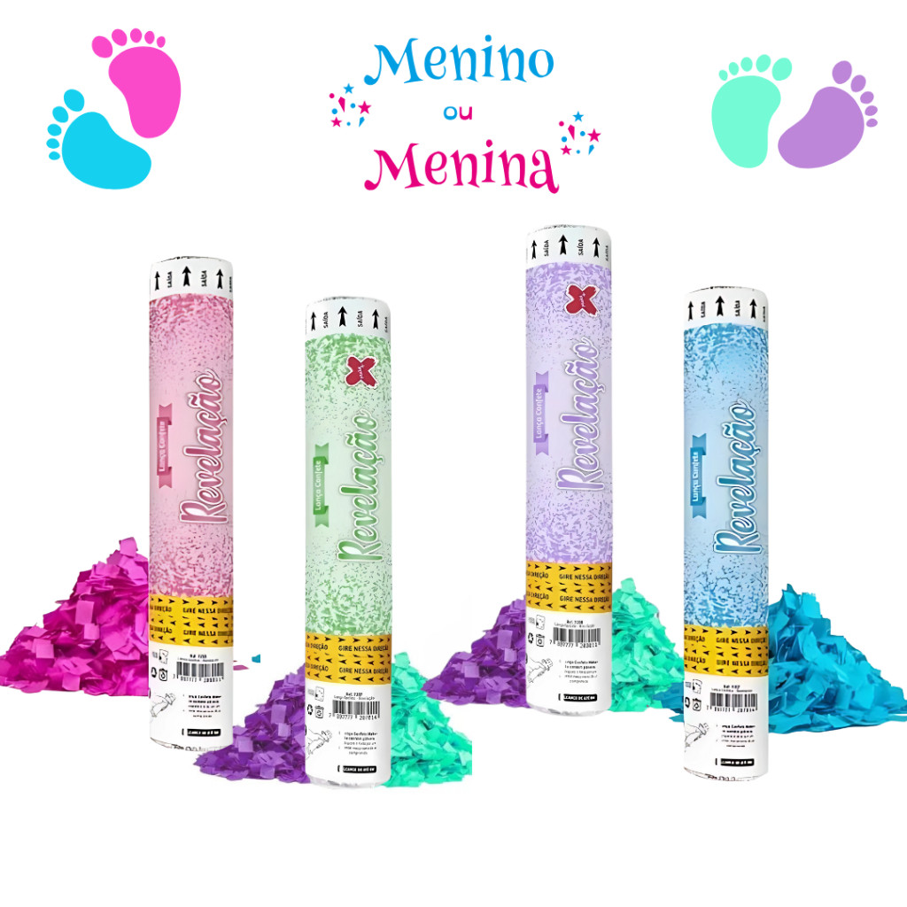 Kit 2 Unidades Lança Confetes Chá Revelação bebê Azul Rosa Verde Menino e Menina em Oferta na Shopee