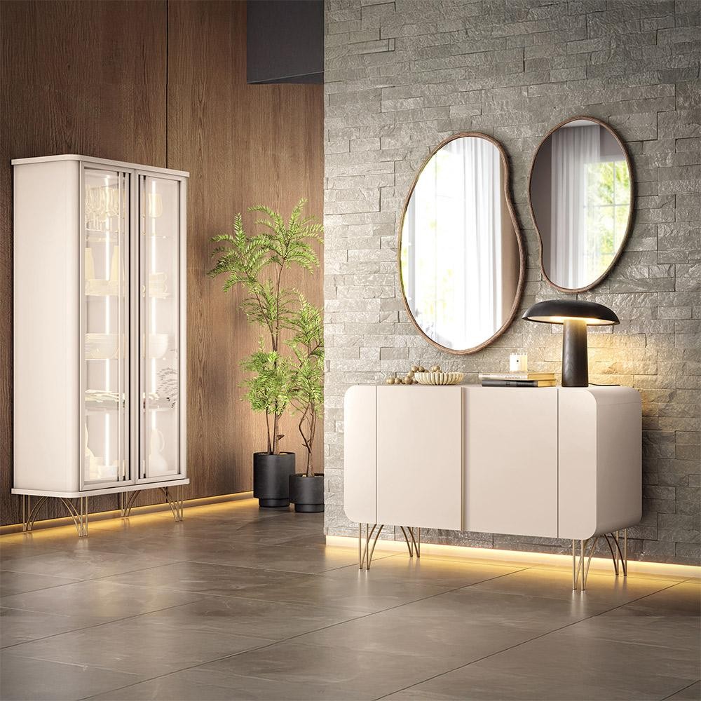 Conjunto Decorativo 1 Cristaleira e 1 Buffet Texas/Bambino Off White G26 - Gran Belo 