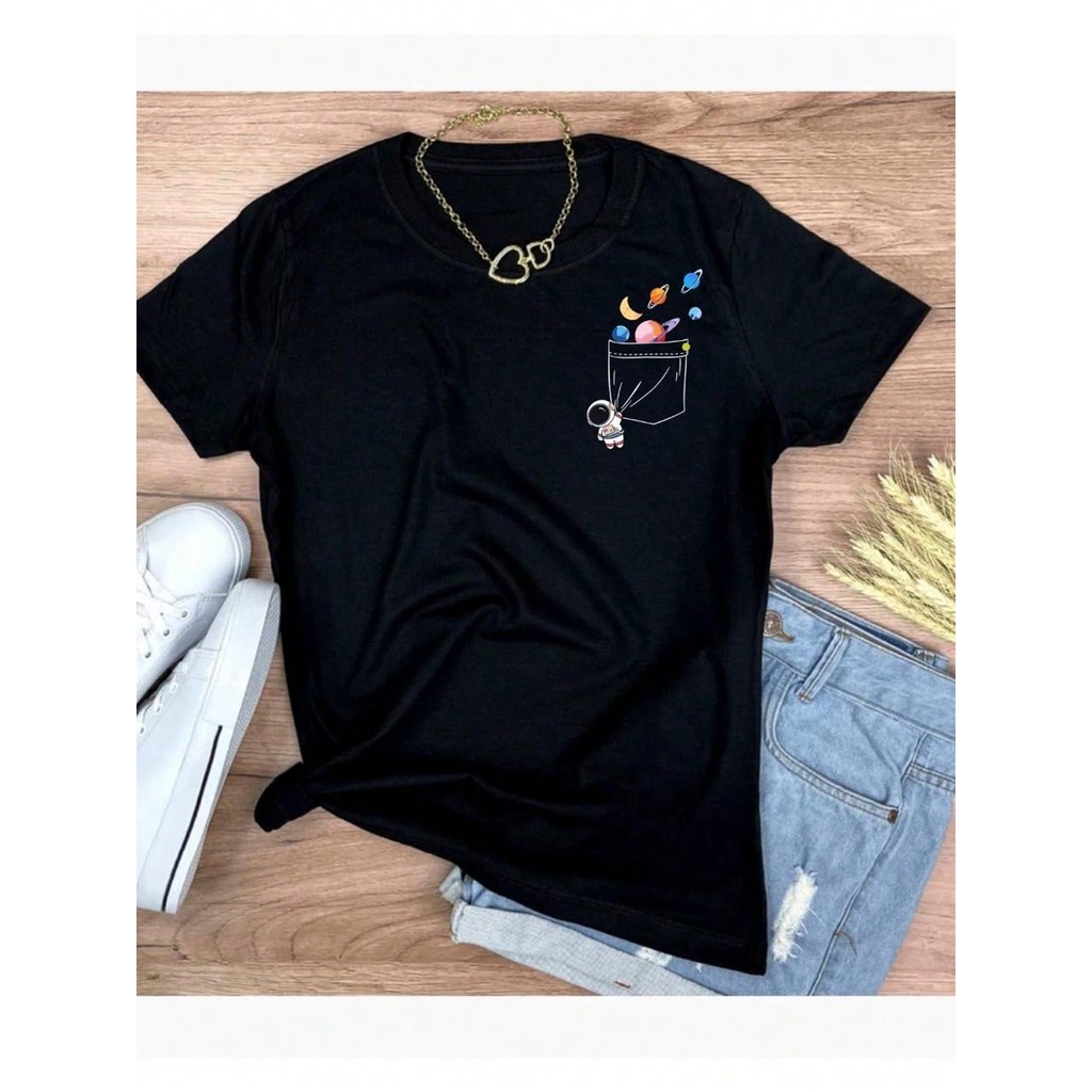 Camiseta Unissex Oversized Plus Size Feminina Masculina T-Shirt Blusa  Estampa estampa astronauta 100% Algodão