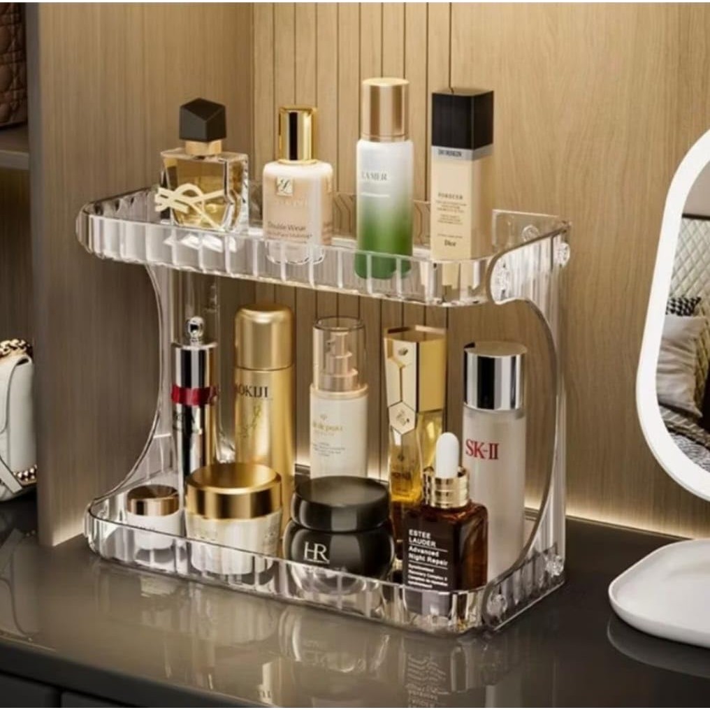 Organizador de Maquiagem e Cosméticos Acrílico 2 Prateleiras Andares Perfumes Diamante Suporte