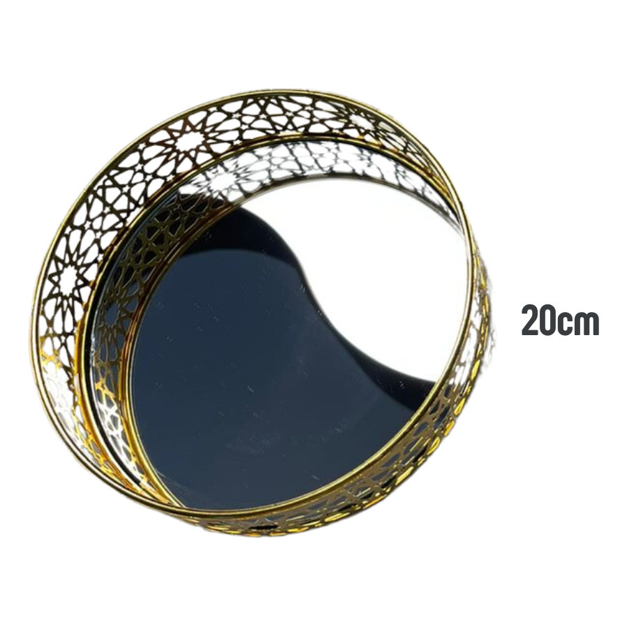 Bandejas Com Espelho Decoração Cozinha Metal Dourado Escolha o Modelo Luxo Redondo