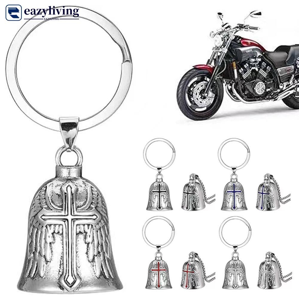 EAZYLIVING Moda Cruz Guardião Asas De Anjo Sino Da Motocicleta Chaveiro Motociclista Cavaleiro Sorte Jóias Acessório Pre