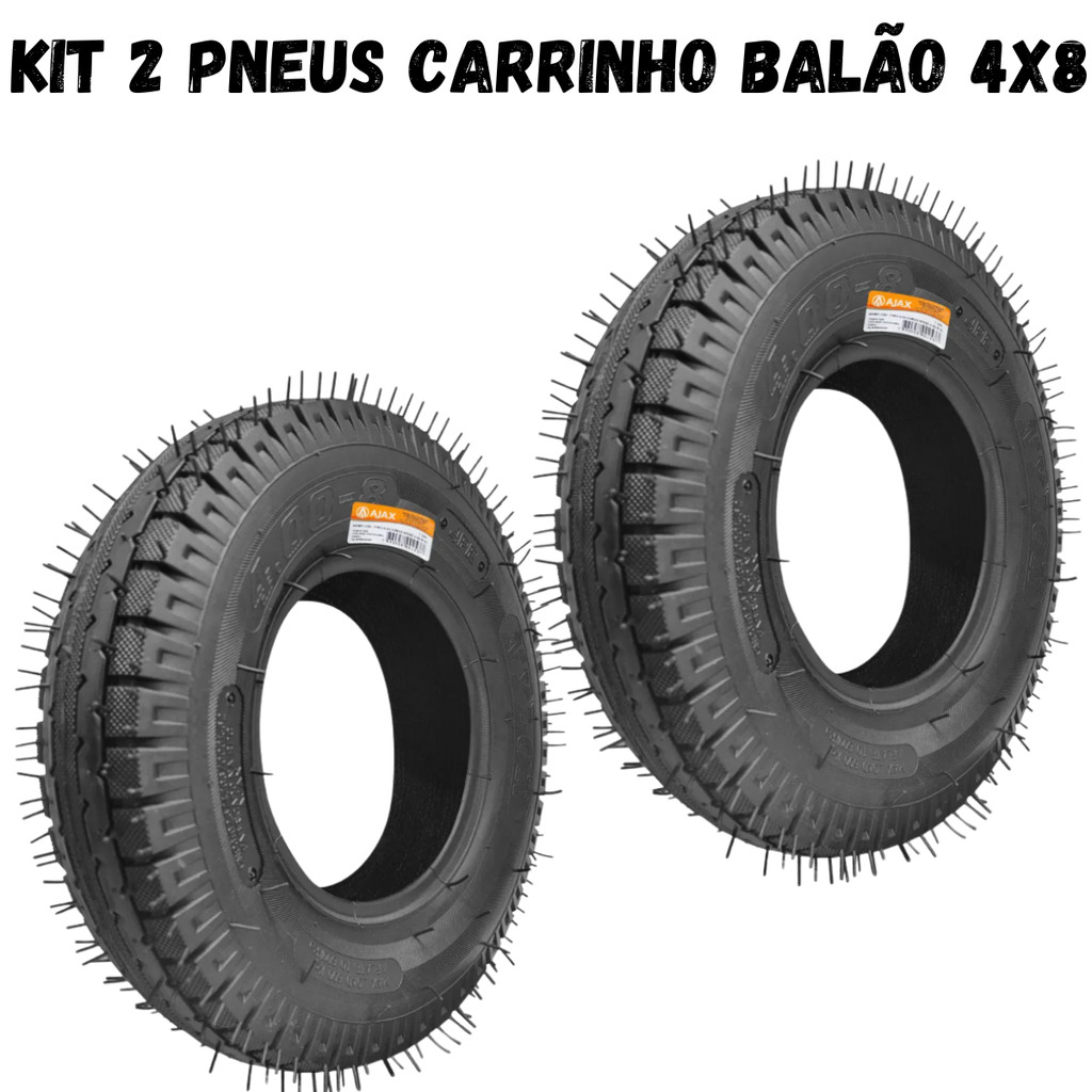 Kit 2 Pneus Carrinho Balão 4x8 Para Carga Carretinha Ajax