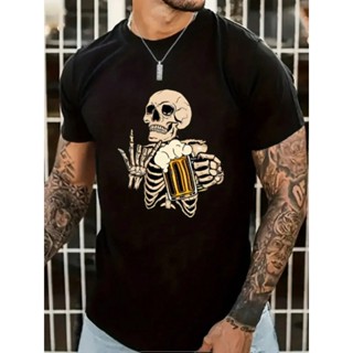 Camiseta Camisa 100% Algodão Básica Masculina Streetwear Caveira Bebida Cerveja em Oferta na Shopee