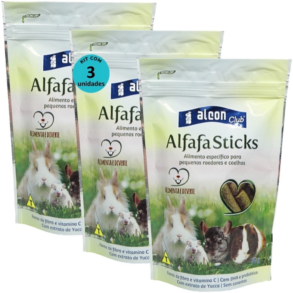 Alcon Club Alfafa Sticks 70g Kit Com 3 Ração Para Roedores e Coelhos