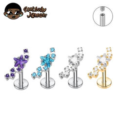 Piercing Labret Titânio Pvd Estrela Zircônia Cravejada Brinco Piercing Orelha, Trágus