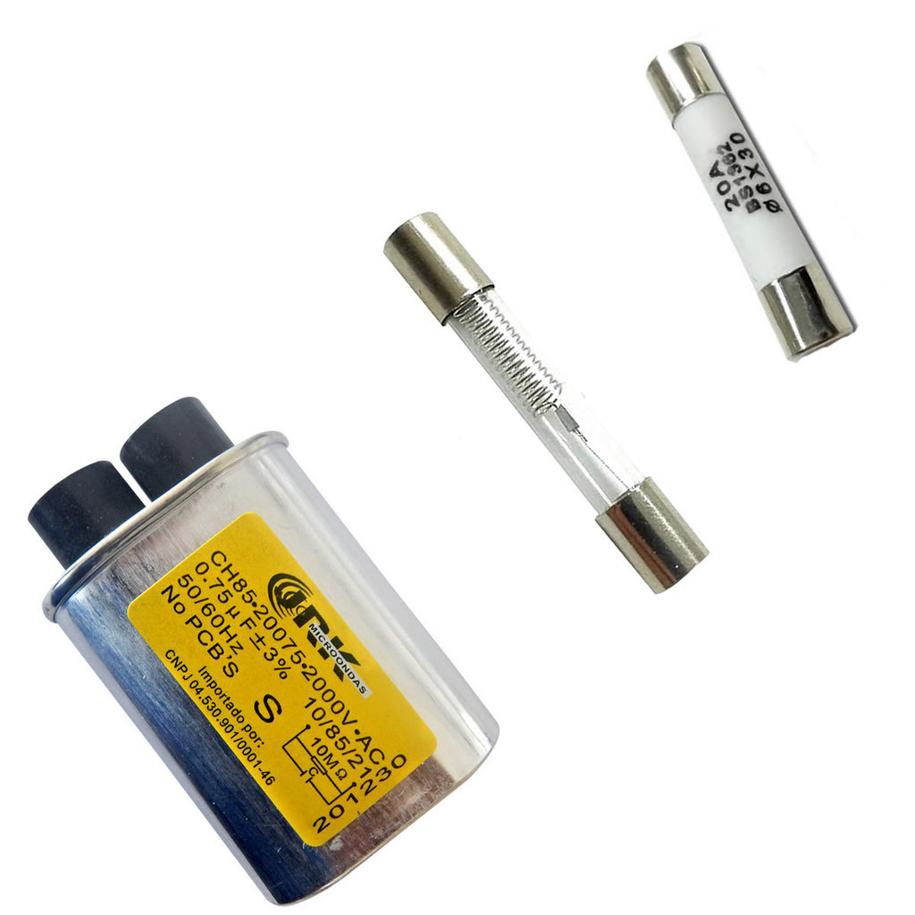 Kit Capacitor Microondas 0,75 +Fusivel 20A +Fusivel Retardo