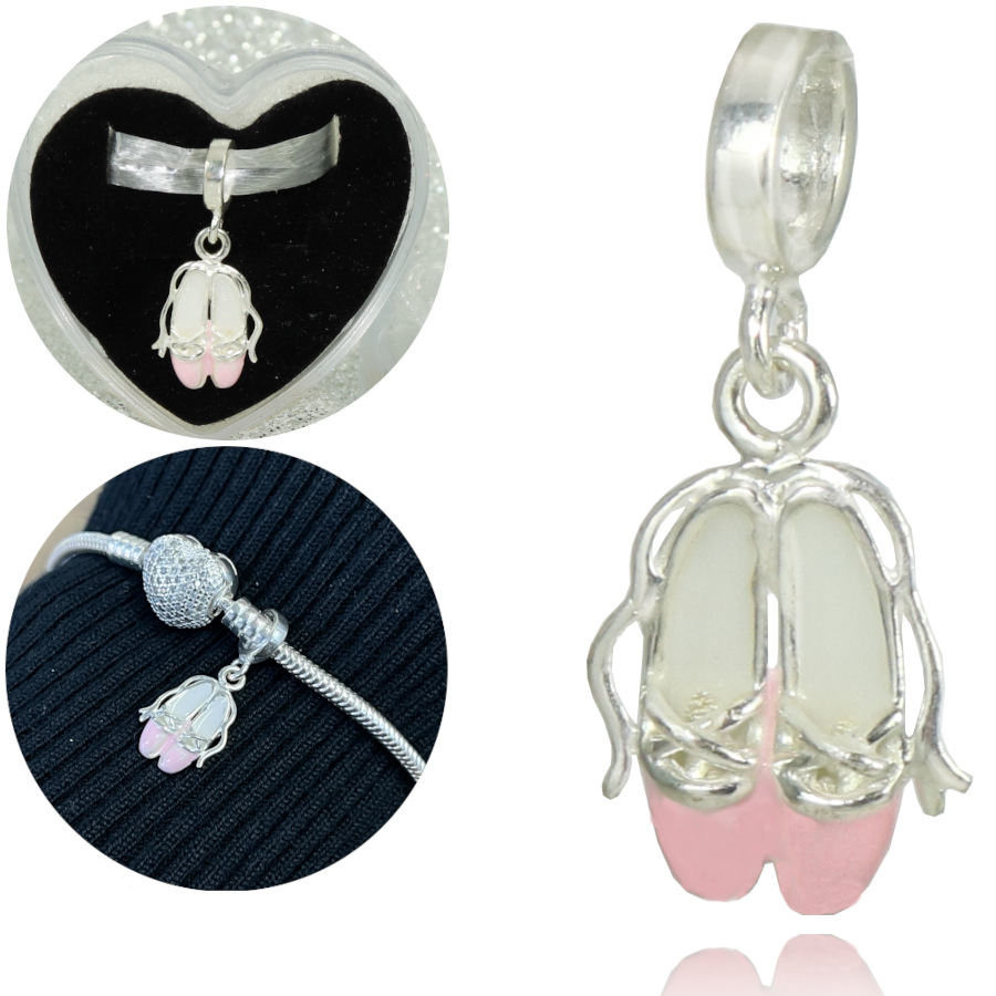 Berloque Charms Sapatilha Ballet Bailarina Prata Legitima 925 em Oferta na Shopee