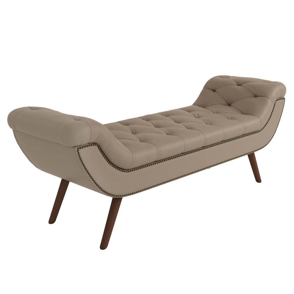 Puff Recamier Calçadeira 140 cm Pés Palito Madeira Vêneto P02 Linho Bege - Mpozenato