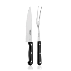 Kit Churrasco Completo Faca Garfo Trinchante Lâmina Aço Inox Ultracorte Cabo Preto Tramontina