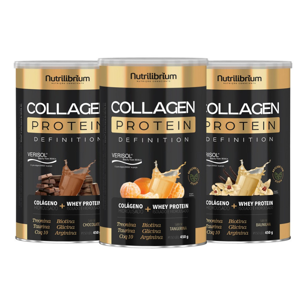 Kit 3x Colágeno Verisol Protein Definition 450g Nutrilibrium em Oferta na Shopee