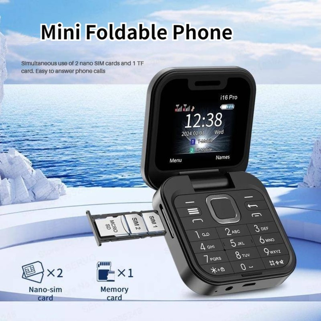 2024 Novo Telefone Celular I16 Pro Mini Flip Mobile Phone 1.77 Inch Dual Sim Card FM Rádio Magic Voice Blacklist Discagem De Velocidade De Idosos Dobrável