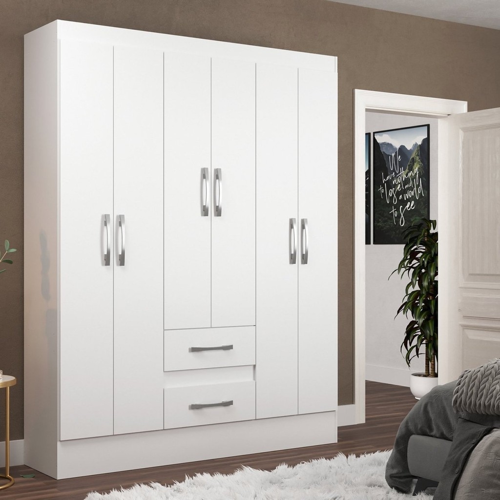Guarda Roupas Solteiro 6 Portas 2 Gavetas Magistral Branco - Home & Living