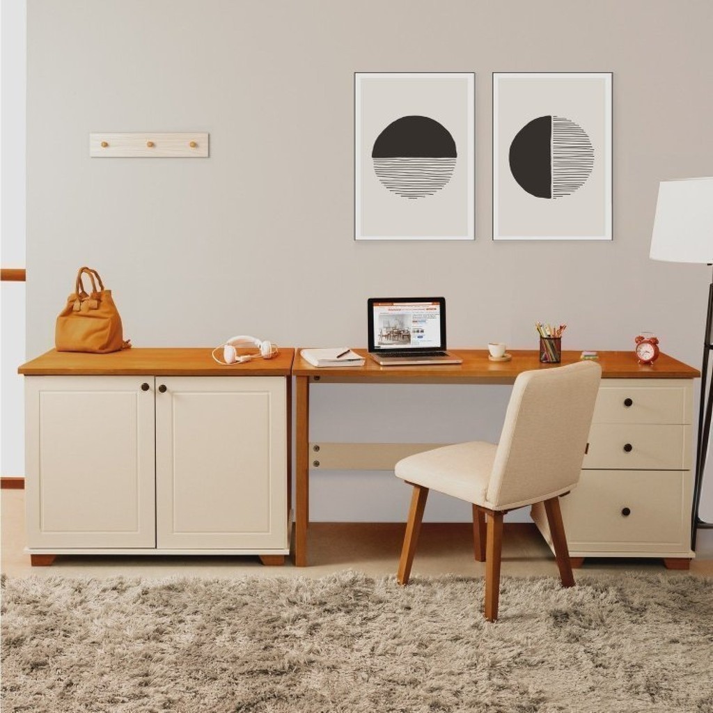 Kit 2 Peças com Escrivaninha 150cm e Armário 2 Portas Pés em Madeira Maciça Ananda Cabecasa Madeiramadeira - Home & Living