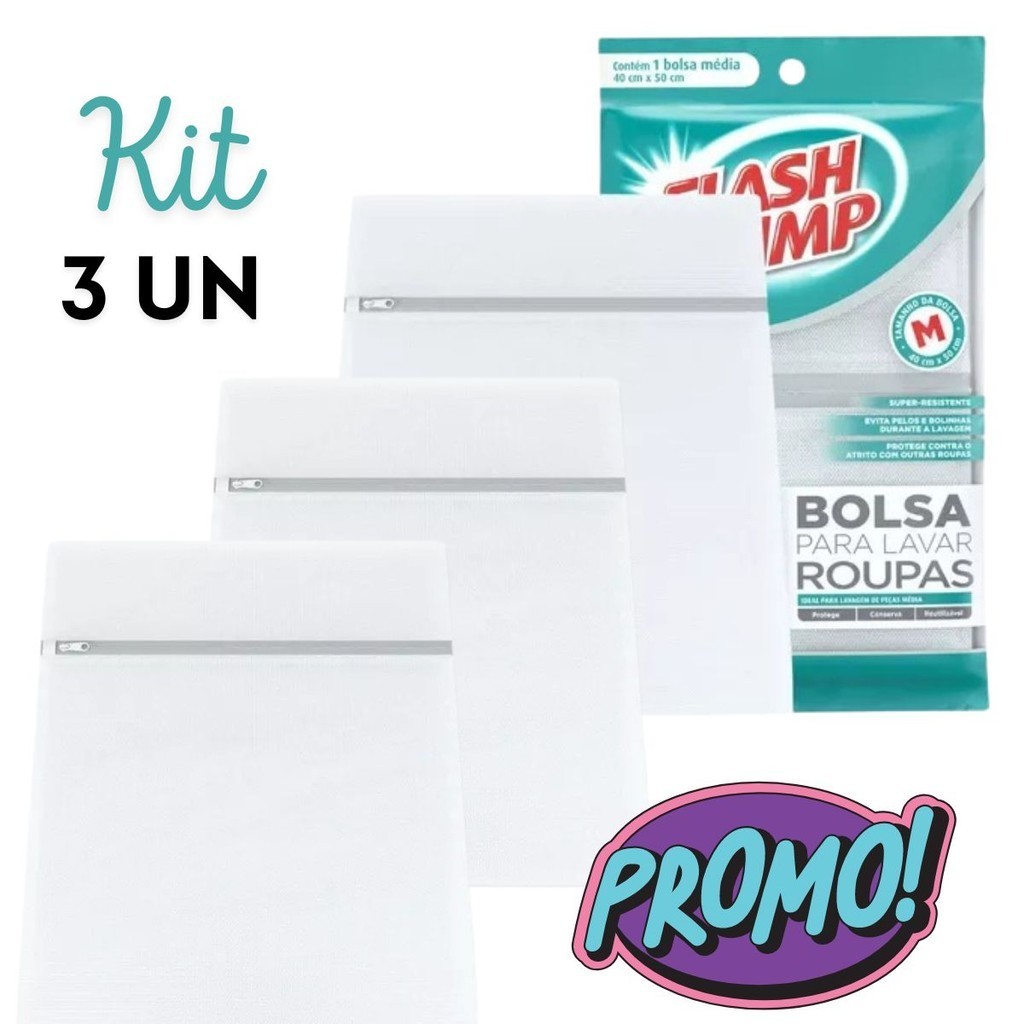 Kit 3 Saco Para Lavar Roupa Médio Roupa Para Lavar Roupa Delicada Maquina Contra Pelos Flash Limp