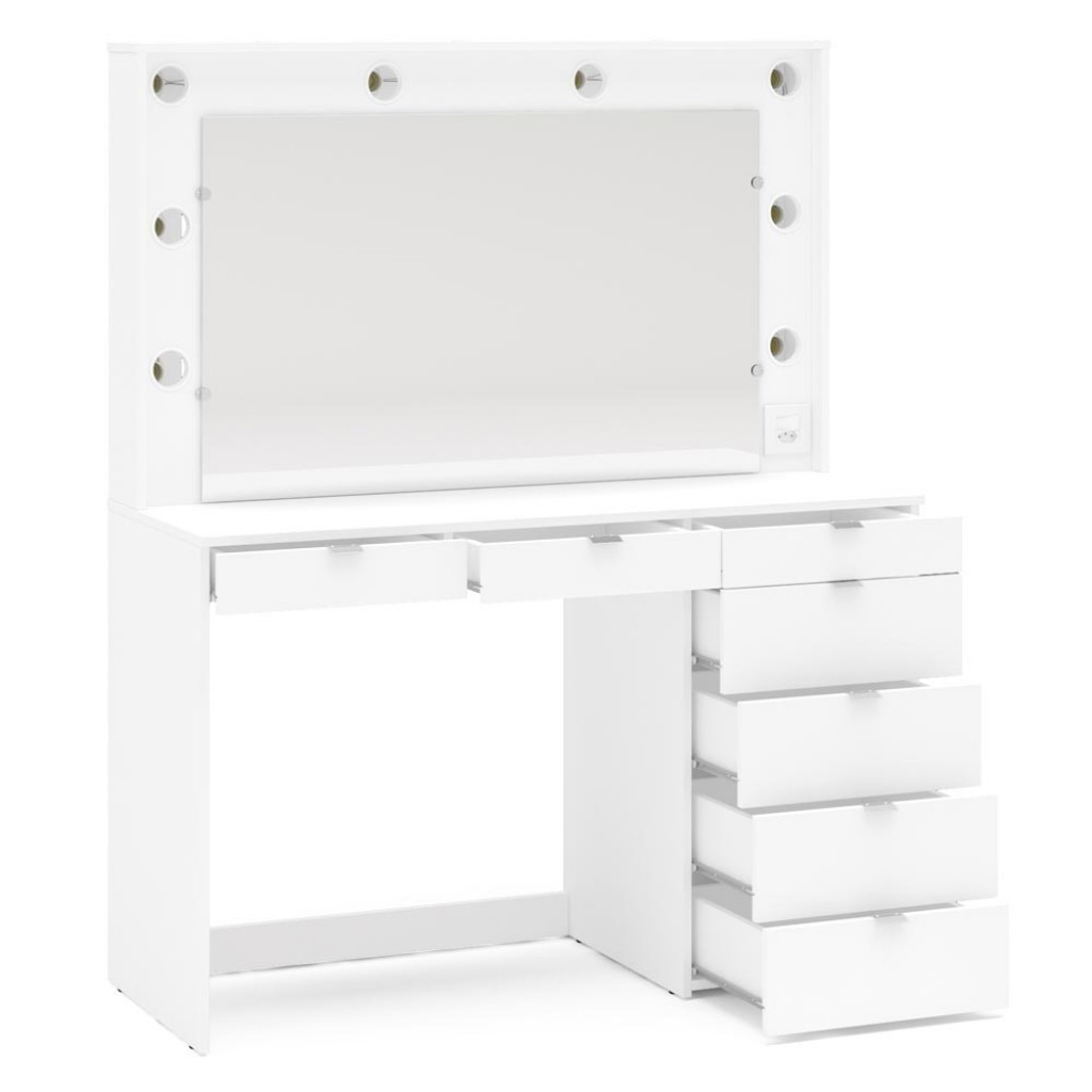 Detalhes do Penteadeira Camarim Top Model para 8 Lâmpadas 7 Gavetas Branco - Panorama Móveis