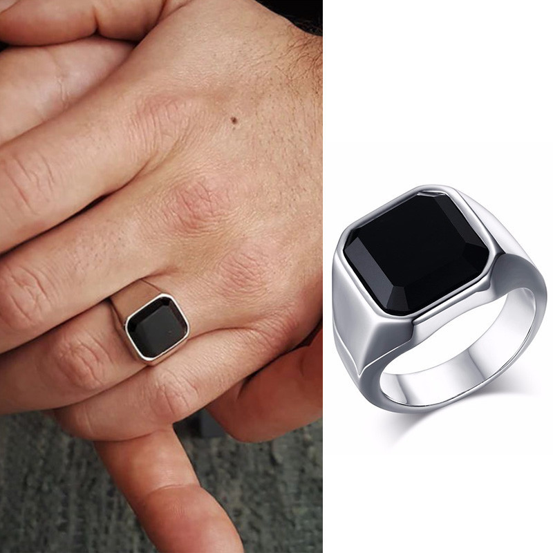 Anéis De Pedra Preta Simples Para Homens Geométricos De Dedo Quadrado Estilo Punk Fashion Ring Jewelry Acessórios em Oferta na Shopee