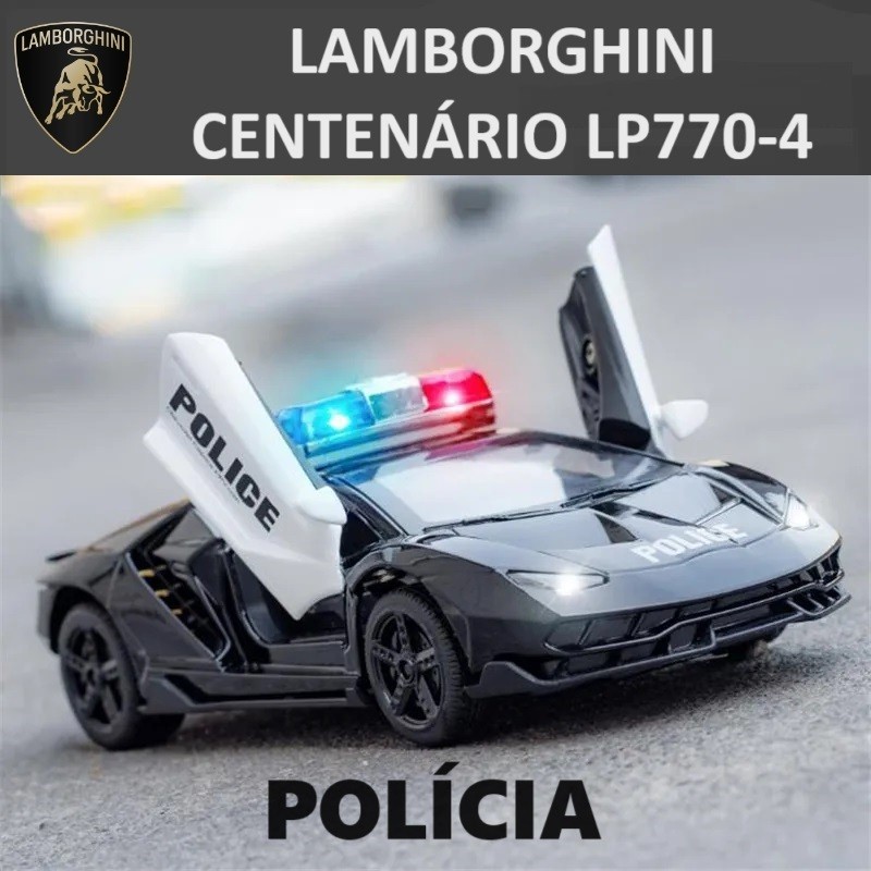 Carrinho Polícia Lamborghini Centenário LP770 Miniatura Coleção 1:32