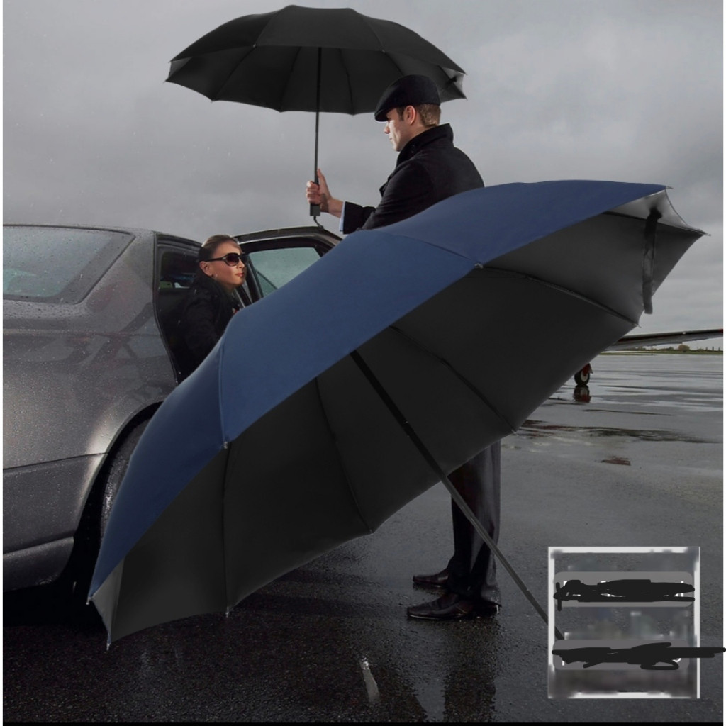 Guarda-chuva grande duplo extra grande reforçado preto cor sólida unissex em Oferta na Shopee