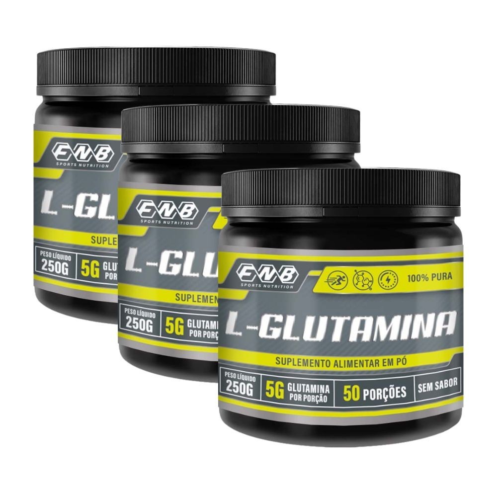 Kit 3un L - Glutamina 100% Pura 250 Gramas FNB Sports Nutrition Flora Nativa