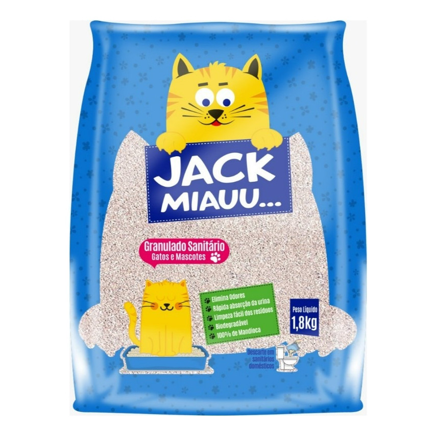 Areia Jack Miauu Granulado Ecológico Gatos Lançamento pacote 1,8 Kg