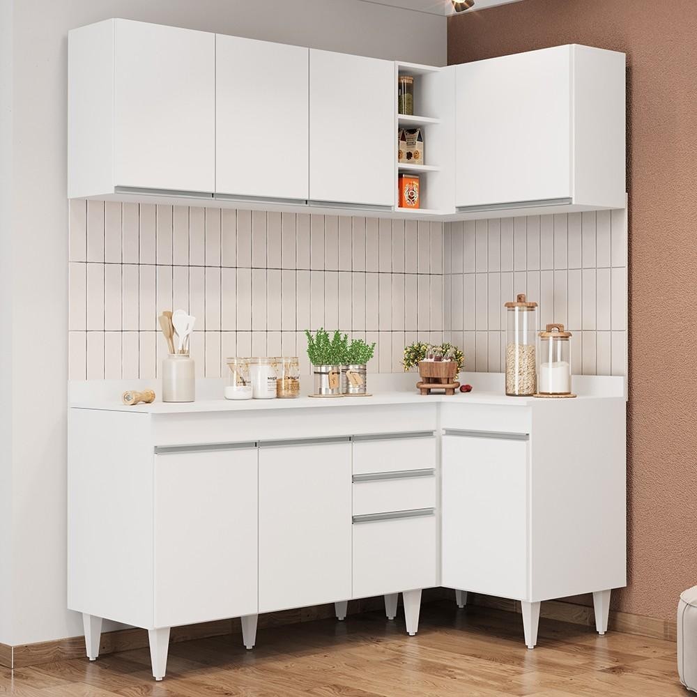 Armário de Cozinha Modulado de Canto Esquerdo 4 Peças CP47 Balcão com Tampo Branco - Lumil em Oferta na Shopee