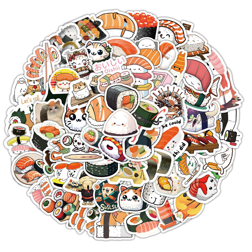 103PCS Cute Sushi Rice and Vegetable Roll Adesivos De Grafite À Prova D'água Para Capacete De Bicicleta Decalques De Lápis LanLanStickersWorld em Oferta na Shopee