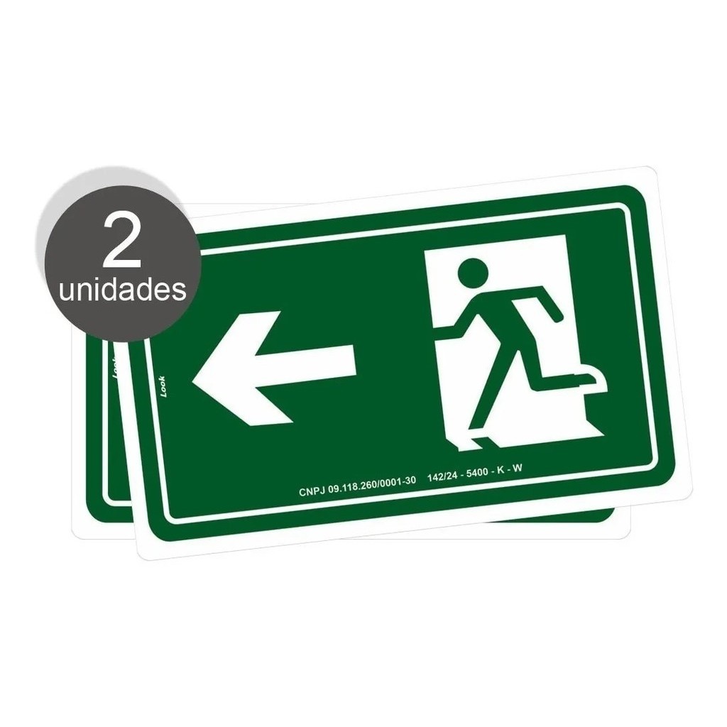 Kit 2 Placas Aviso Rota de Fuga S2 Emergência Saída Esquerda Fotoluminescente Orientação Saída PS