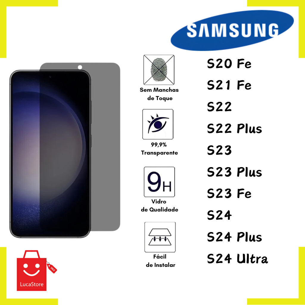 Película De Vidro 3D Privacidade Anti-Spy Para Smartphone Samsung Galaxy S20Fe/S21 Fe/S22/S22Plus/S23/S23 Plus/S23 Fe/S24/S24Plus/S24 Ultra