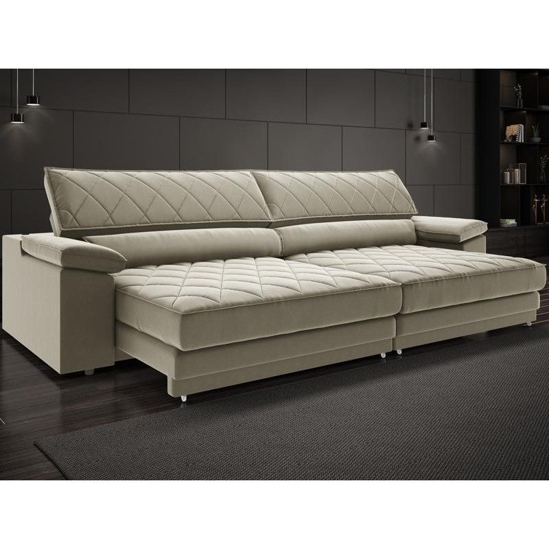 Sofá de Duplo Molejo com Carregador USB, Retrátil e Reclinável Viena 2,90m Veludocristal Fendi- NETSOFAS