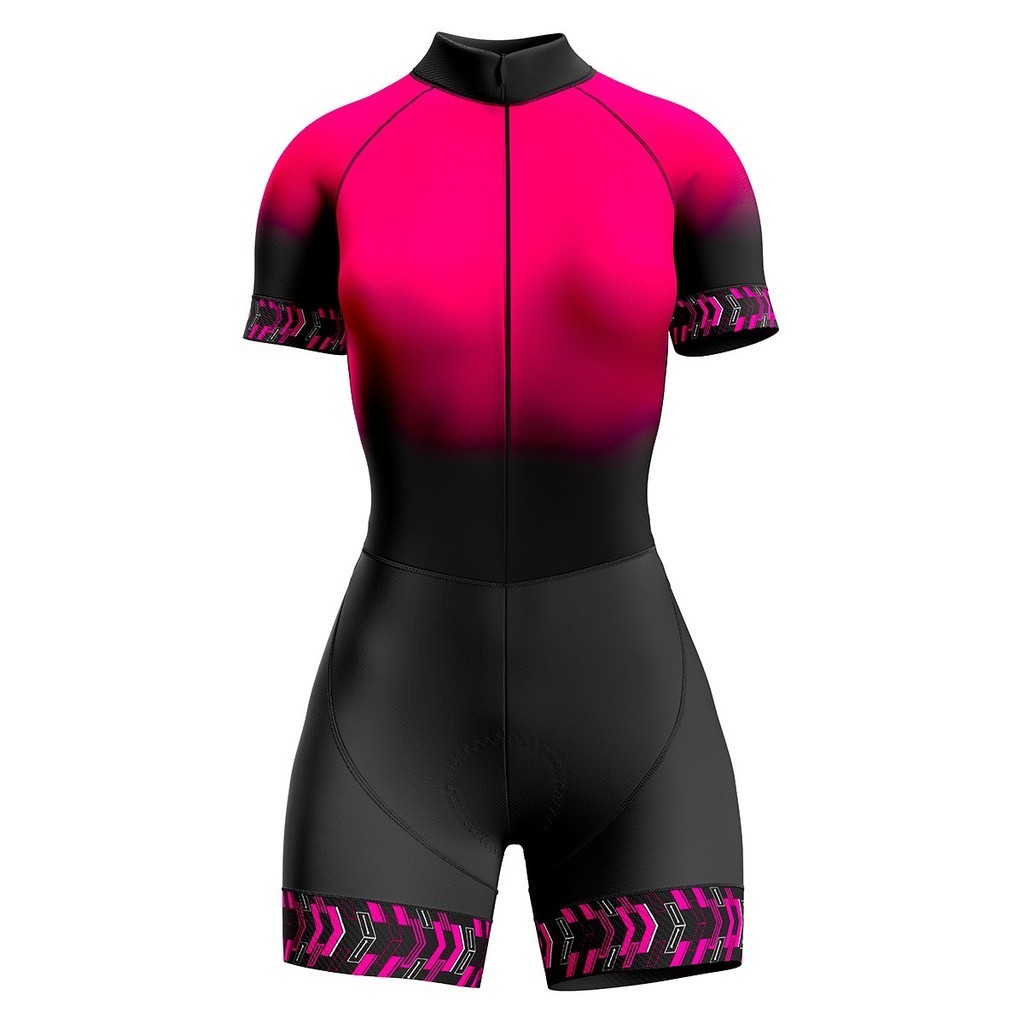 Macaquinho Ciclismo Feminino Profissional Gel Acolchoado UV Proteção MTB Speed Rosa Degradê