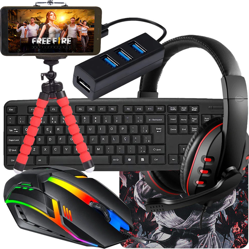Kit Mobilador Gamer Completo Com Headset Gamer Mouse Led Tripe Celular Hub Usb