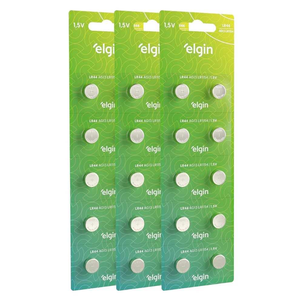 30 Baterias Pilhas Alcalina Lr44 1,5v Blister Cartela Elgin em Oferta na Shopee