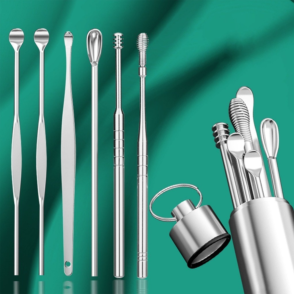 MEDOOSI- Kit 6 Set Coletor de cera de ouvido aço inoxidável Limpador de cera Colher para limpador de ouvidoa