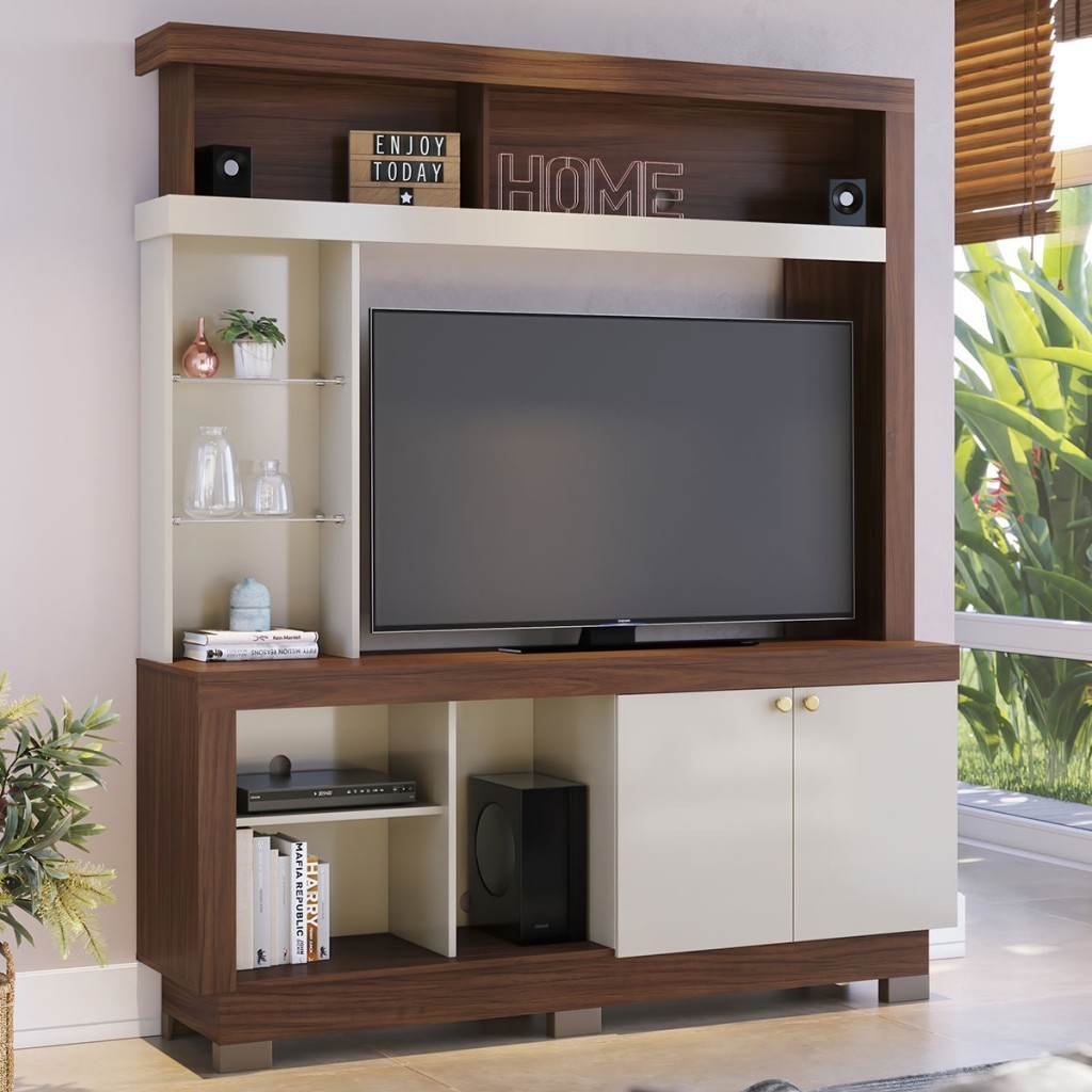 Estante para TV Até 50 Polegadas Valença 2 Portas Nogueira Real/Off White - Colibri - Home & Living
