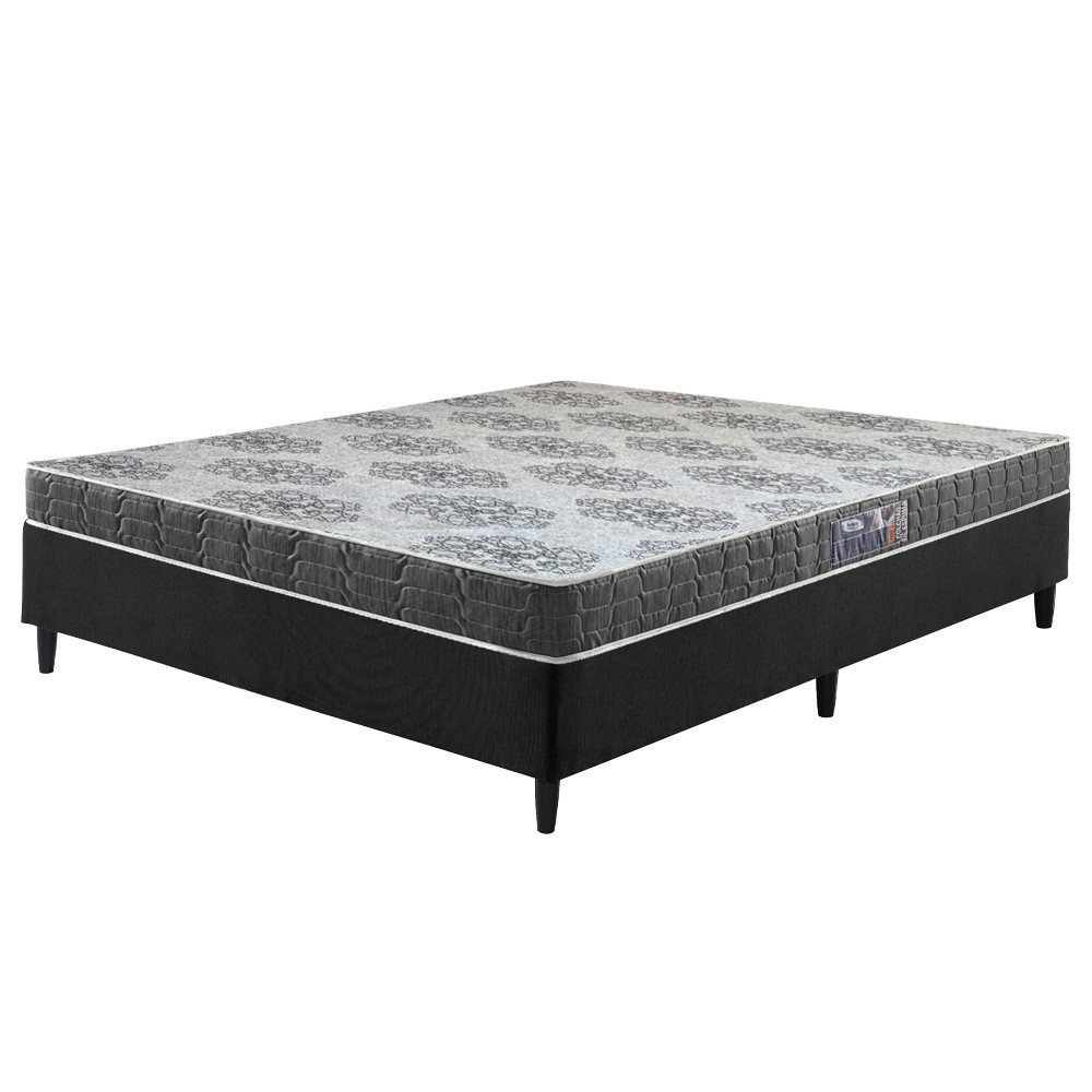 Cama Box Viúva Preta + Colchão Washington Espuma D23 Liso 128x188x51cm - Home & Living