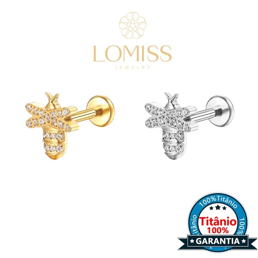 【LOMISS】Piercing Orelha Labret Titânio Pvd Abelha Zircônia Lomiss piercing