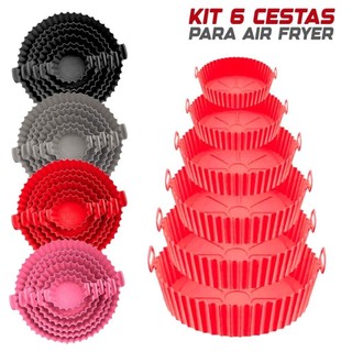 Kit 6 Formas de Silicone Para Air Fryer Reutilizável Tamanho Variado Protetor Assadeira C…