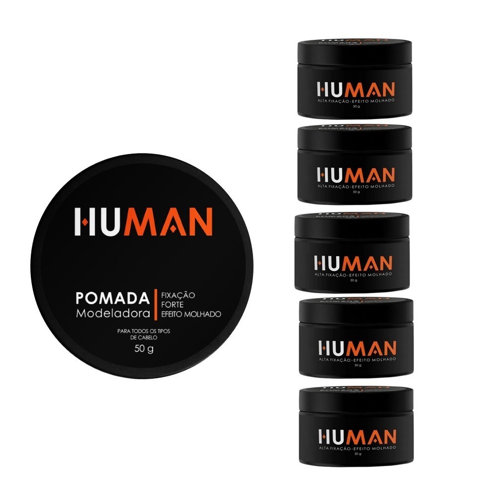 Kit 6 Pomada Modeladora Fixadora Cabelo Efeito Molhado Brilho Forte Human 50g