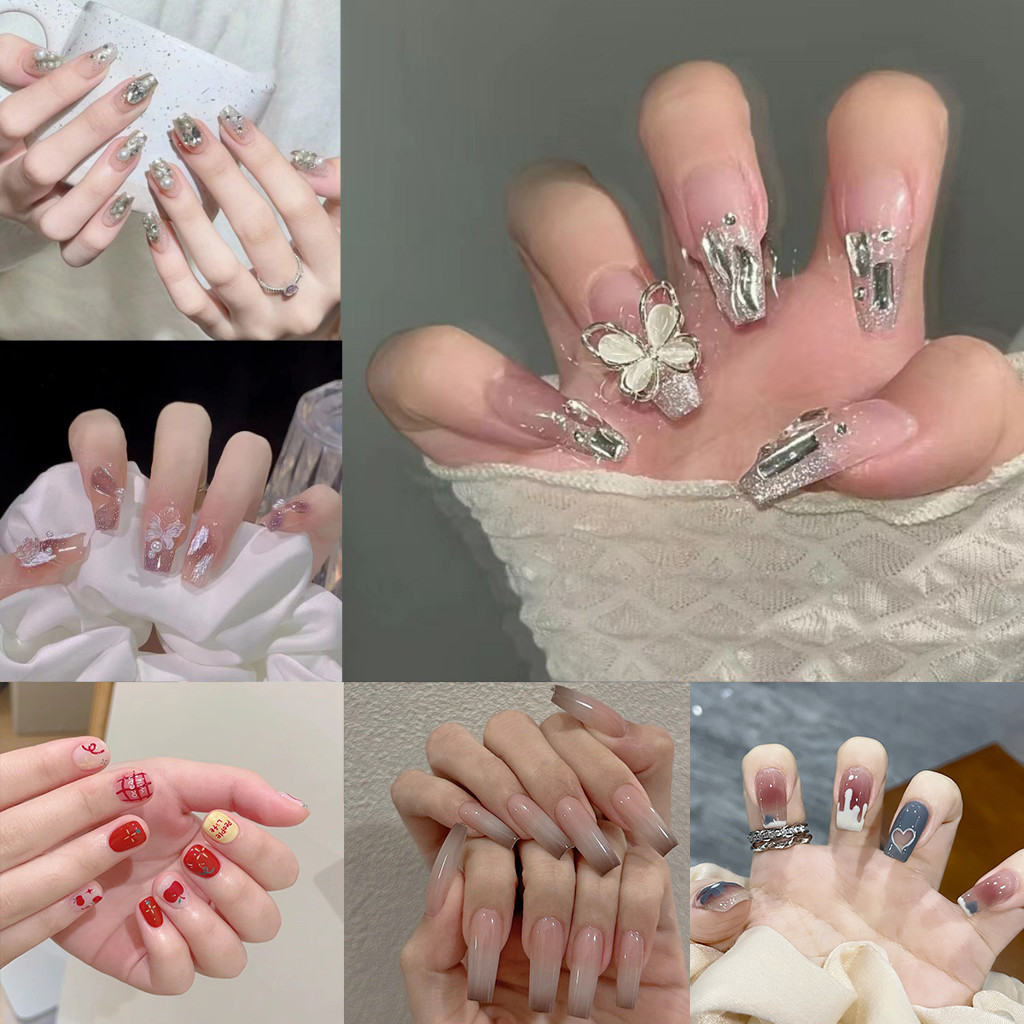 NEW 【 FREE Glue 】 2024 O Mais Novo Conjunto De 24pcs De Arte De Unhas Francesa Fake Nais Com Cola Acrílica Full Nail COD