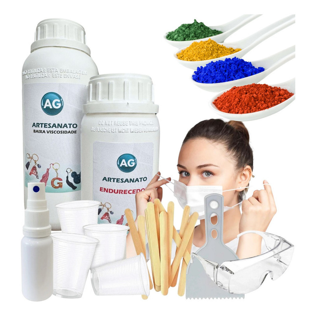 Kit Artesanato Iniciante Resina Epoxi 1kg Color Kit Completo Baixa Espessura