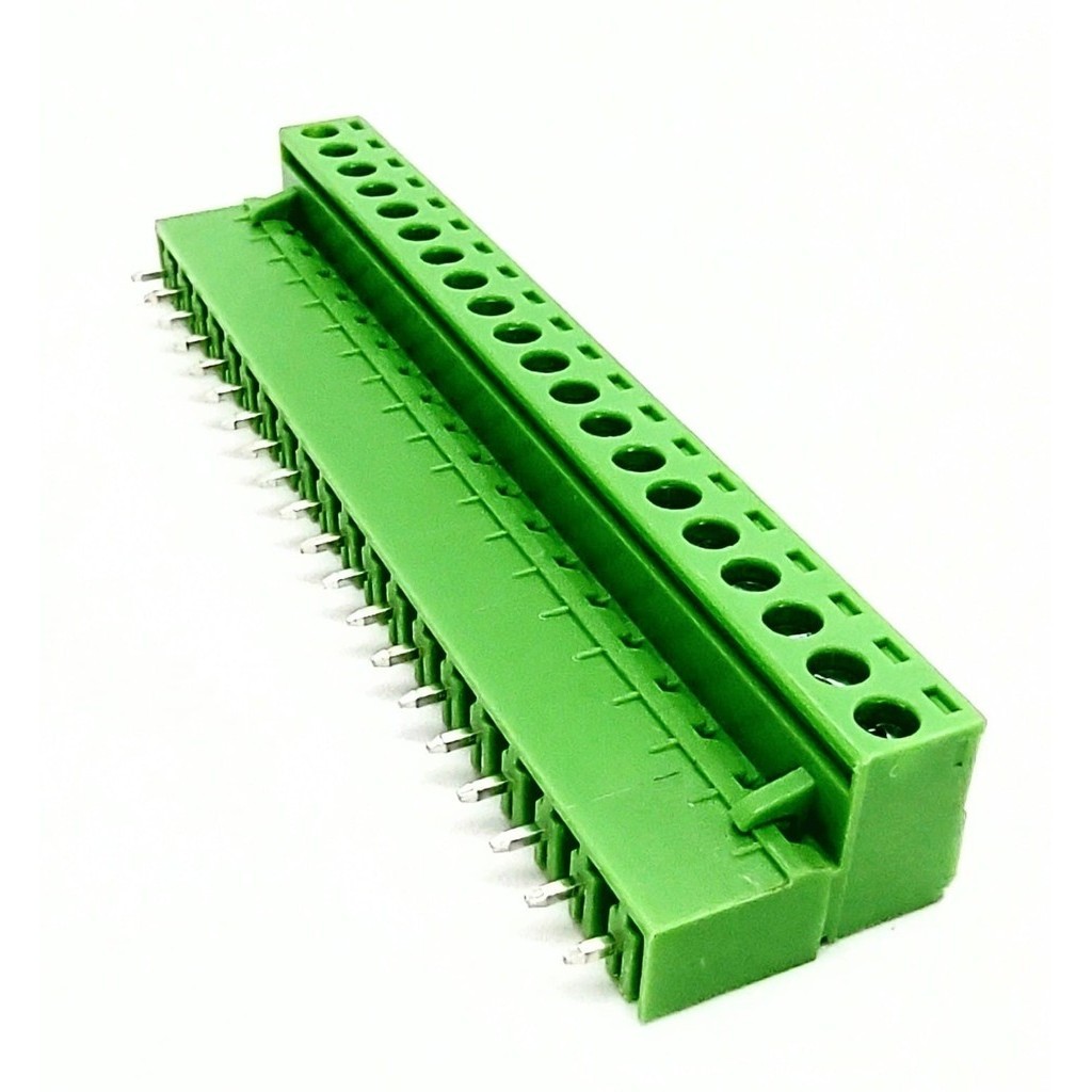 1x Conector Borne Verde 20 Vias Fêmea 5,08mm + 1x Conector 20 Vias Macho 180º Fechado - akz20 stlz20