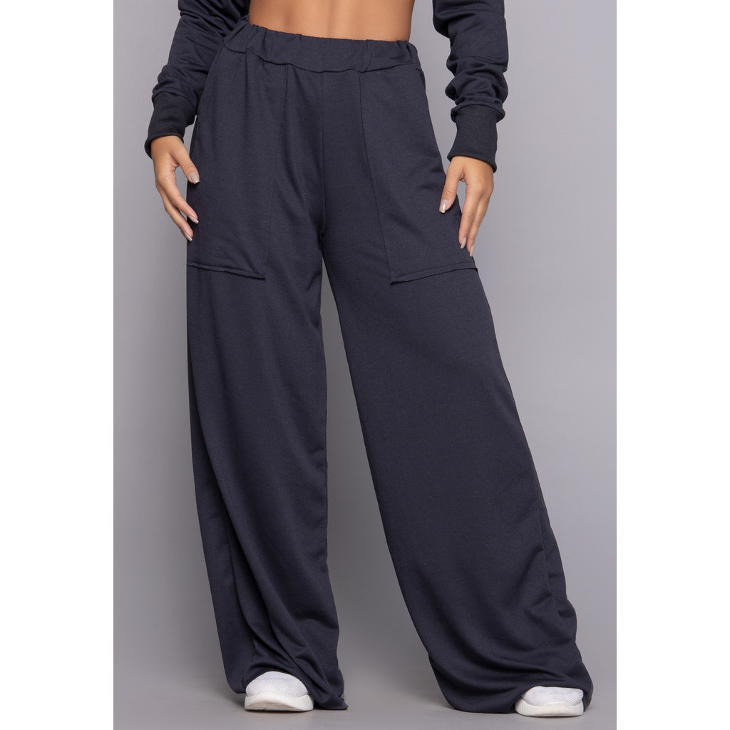 Calça Wide Leg Feminina Gringa Pantalona Moletinho