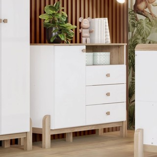 Cômoda Infantil Ternura 1 Porta 3 Gavetas Branco/Jequitibá - Henn em Oferta na Shopee