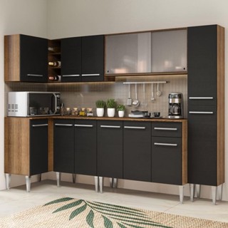 Cozinha Completa de Canto Madesa Emilly Space com Armário de Vidro, Balcão e Paneleiro em Oferta na Shopee